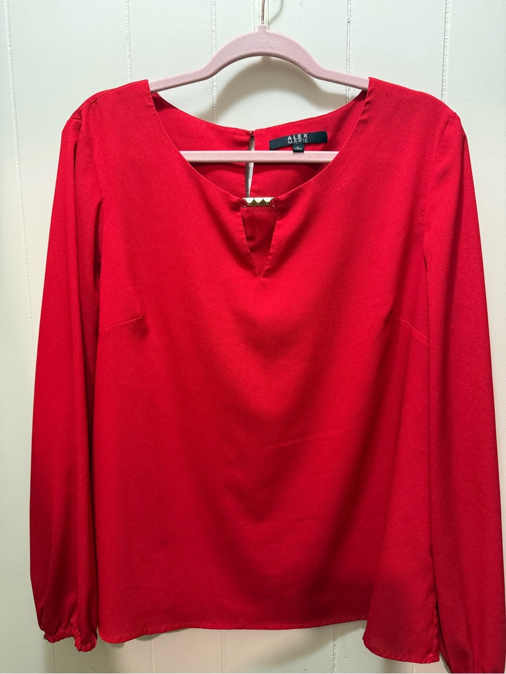 Alex Marie Bright Red Notch-Neck Long Sleeve Blouse